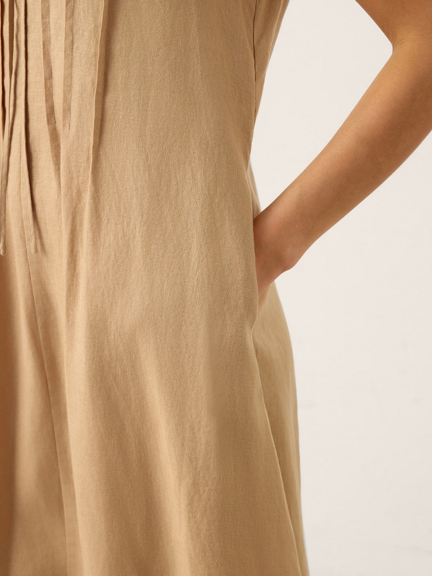 100% Linen Sleeveless Tie-Neck Pintucked Midi Dress MILLICENT by LINTICO