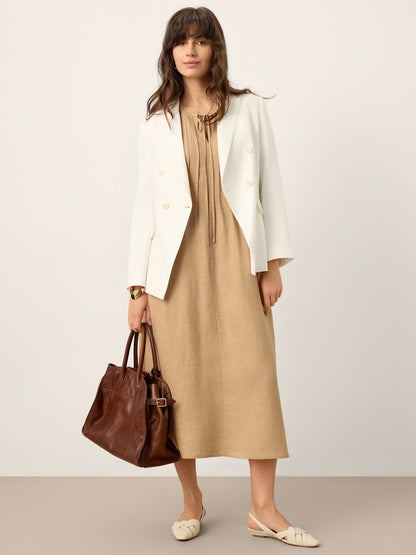 100% Linen Sleeveless Tie-Neck Pintucked Midi Dress MILLICENT by LINTICO