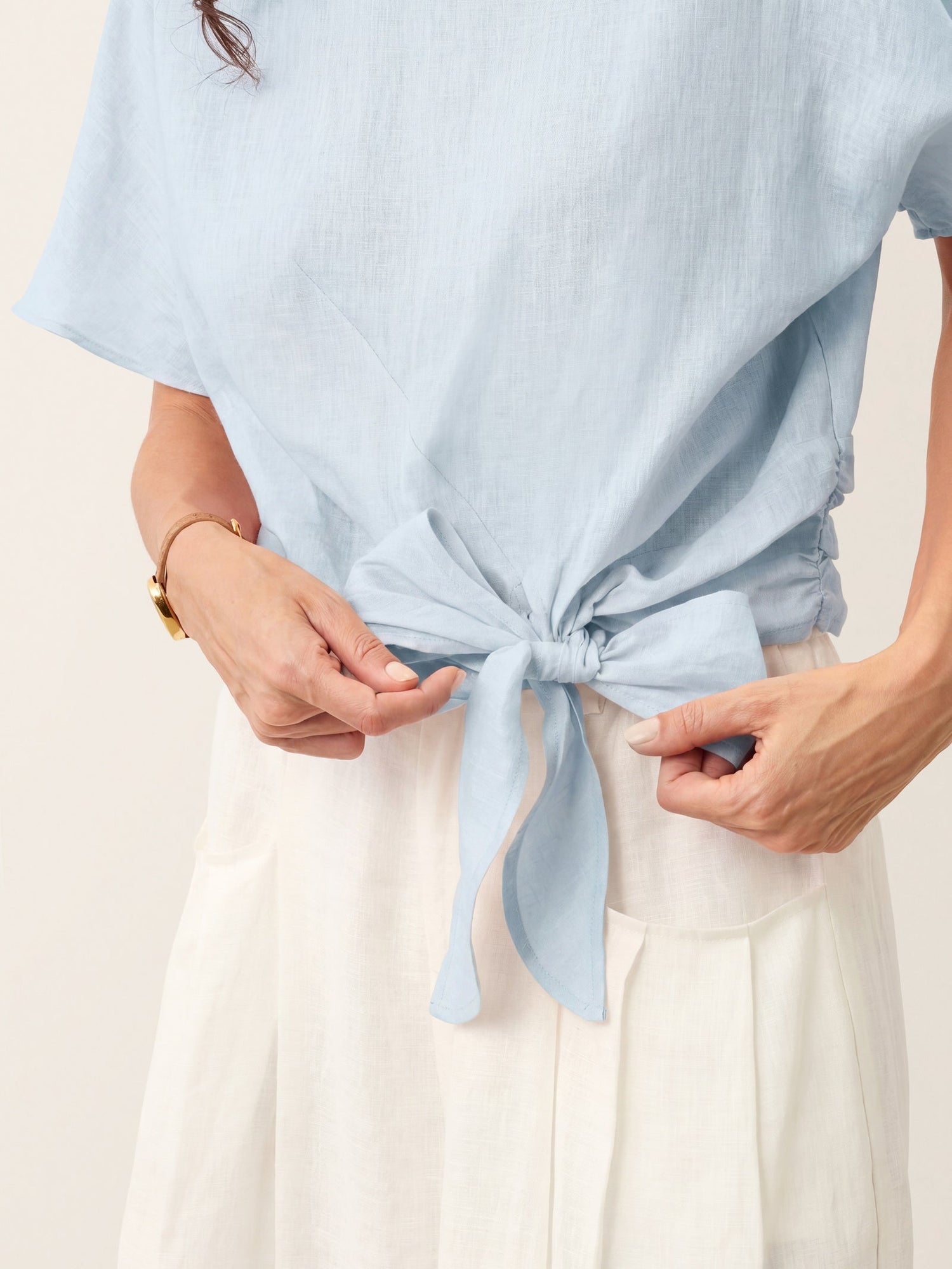 100% Linen Tie Front Drop Shoulder Top PAULA by LINTICO