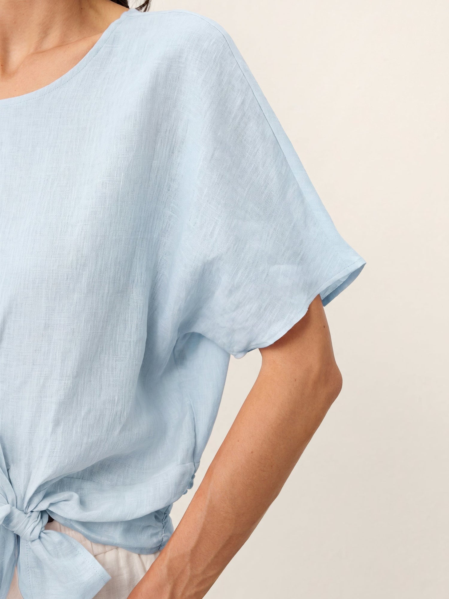 100% Linen Tie Front Drop Shoulder Top PAULA by LINTICO
