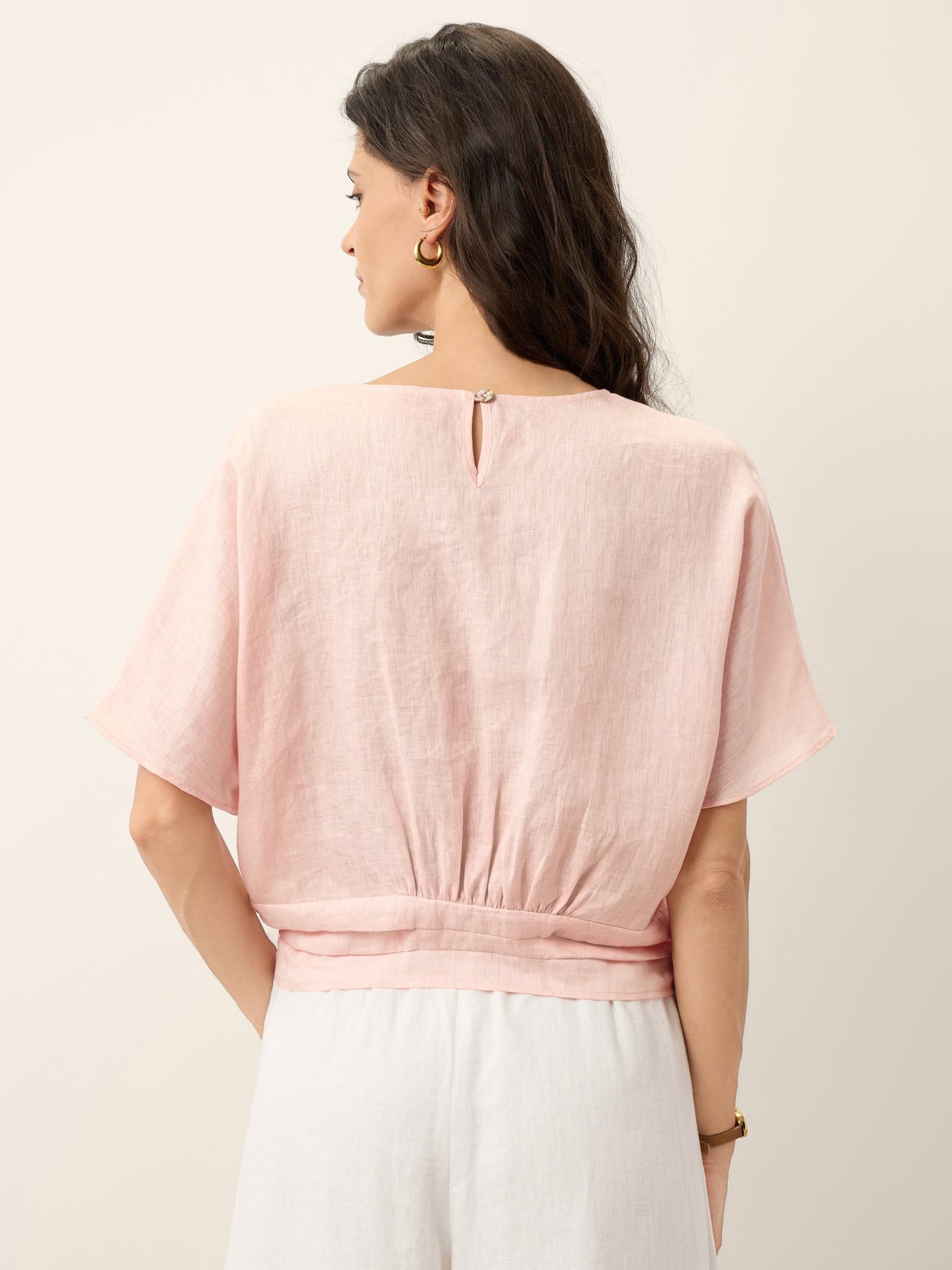 100% Linen Tie Front Drop Shoulder Top PAULA by LINTICO