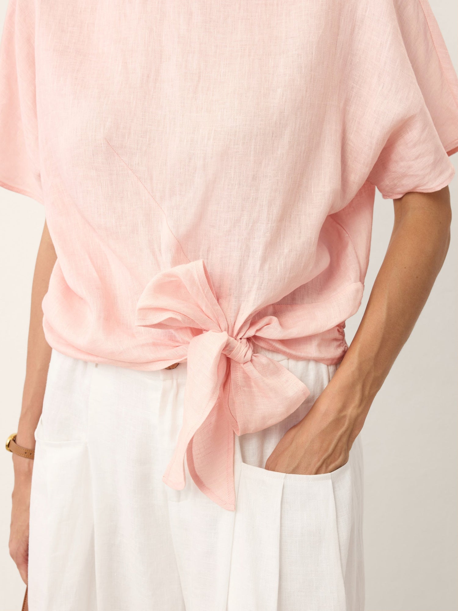 100% Linen Tie Front Drop Shoulder Top PAULA by LINTICO