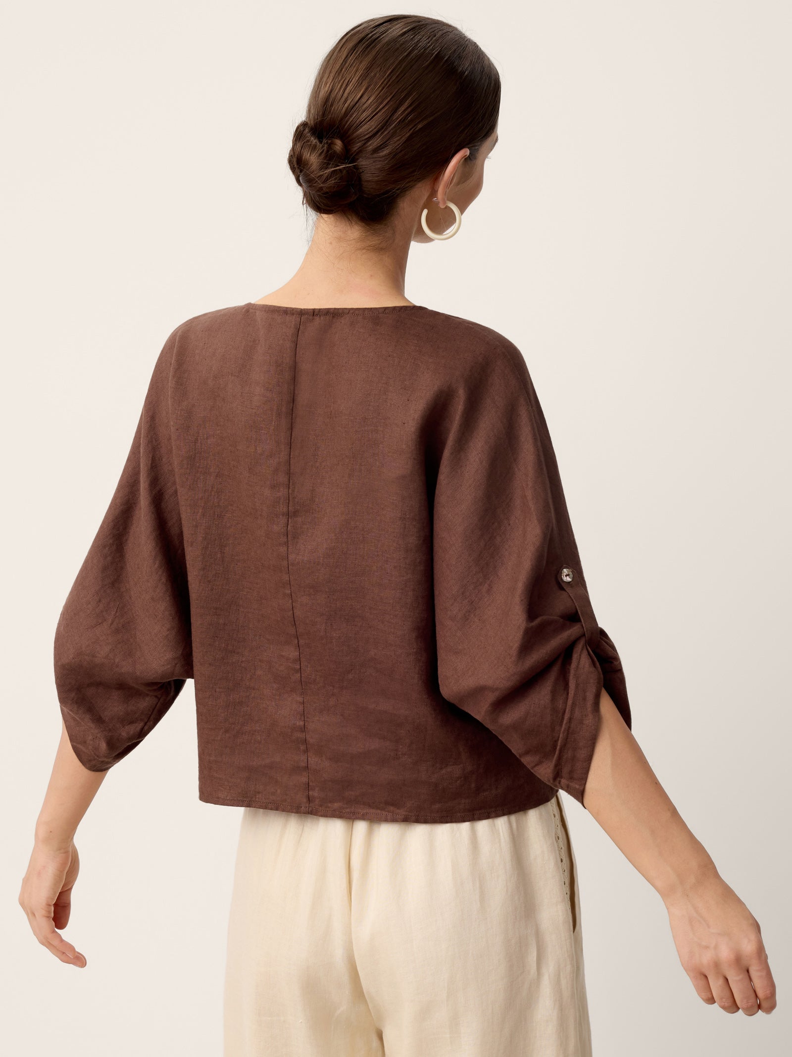 100% Linen Twist-Hem Batwing Top LAVENA by LINTICO
