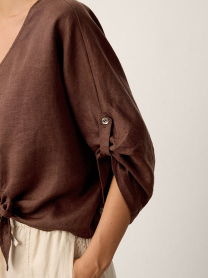 100% Linen Twist-Hem Batwing Top LAVENA by LINTICO