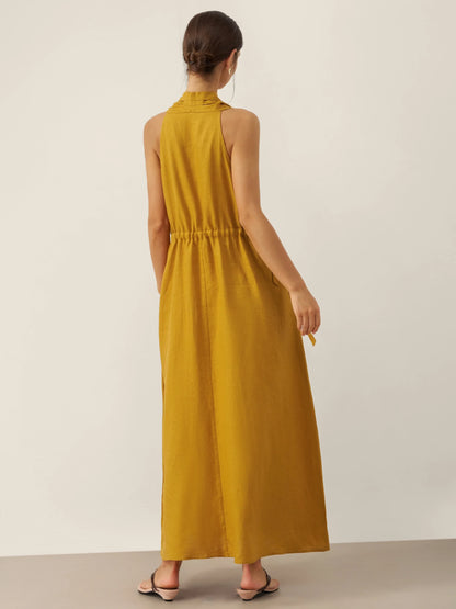 100% Linen V-Neck Halter Maxi Dress BETH by LINTICO