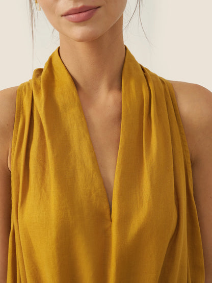 100% Linen V-Neck Halter Maxi Dress BETH by LINTICO