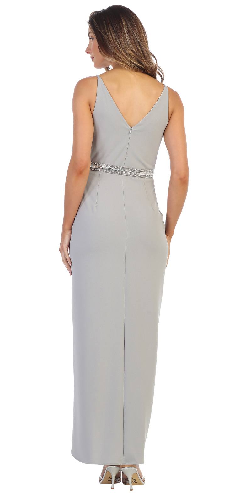 CLEARANCE - Spaghetti Strap Belted Faux-Wrap Style Long Formal Dress (Size XL) by DiscountDressShop