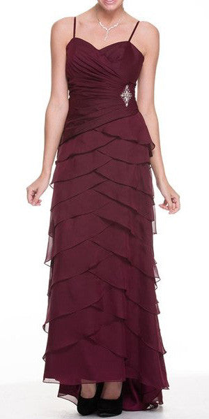 CLEARANCE - Juliet 1044 Spaghetti Strap Chiffon Formal Dress Multi Ruffle Hem (Size 3XL) by DiscountDressShop