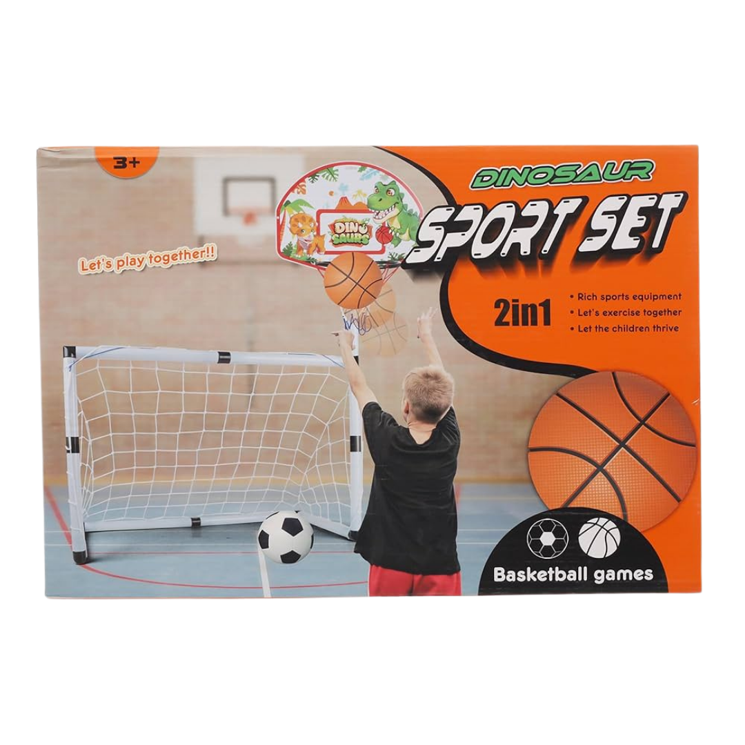 Dinosaur 2-in-1 Basketball Hoop &amp; Soccer Goal Sport Set for Kids by Farmacias Savia