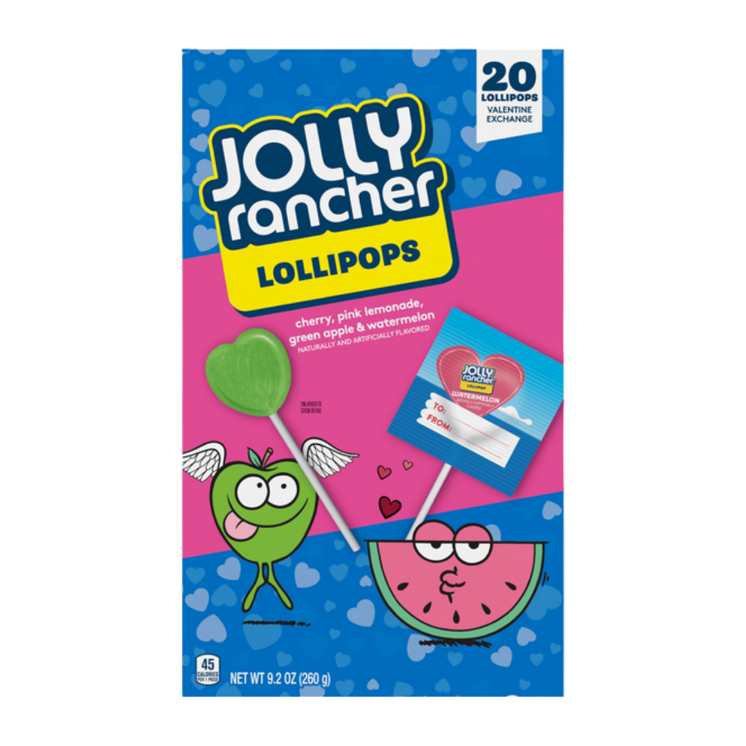 Jolly Rancher Valentine Hearts Lollipops Exchange Box (20 Count) by Farmacias Savia