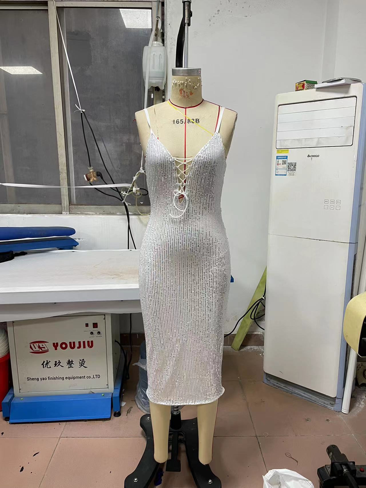 Spring Summer Women Clothing Sexy Camisole Gown Slim Hip Wrapped Mid Length Crisscross