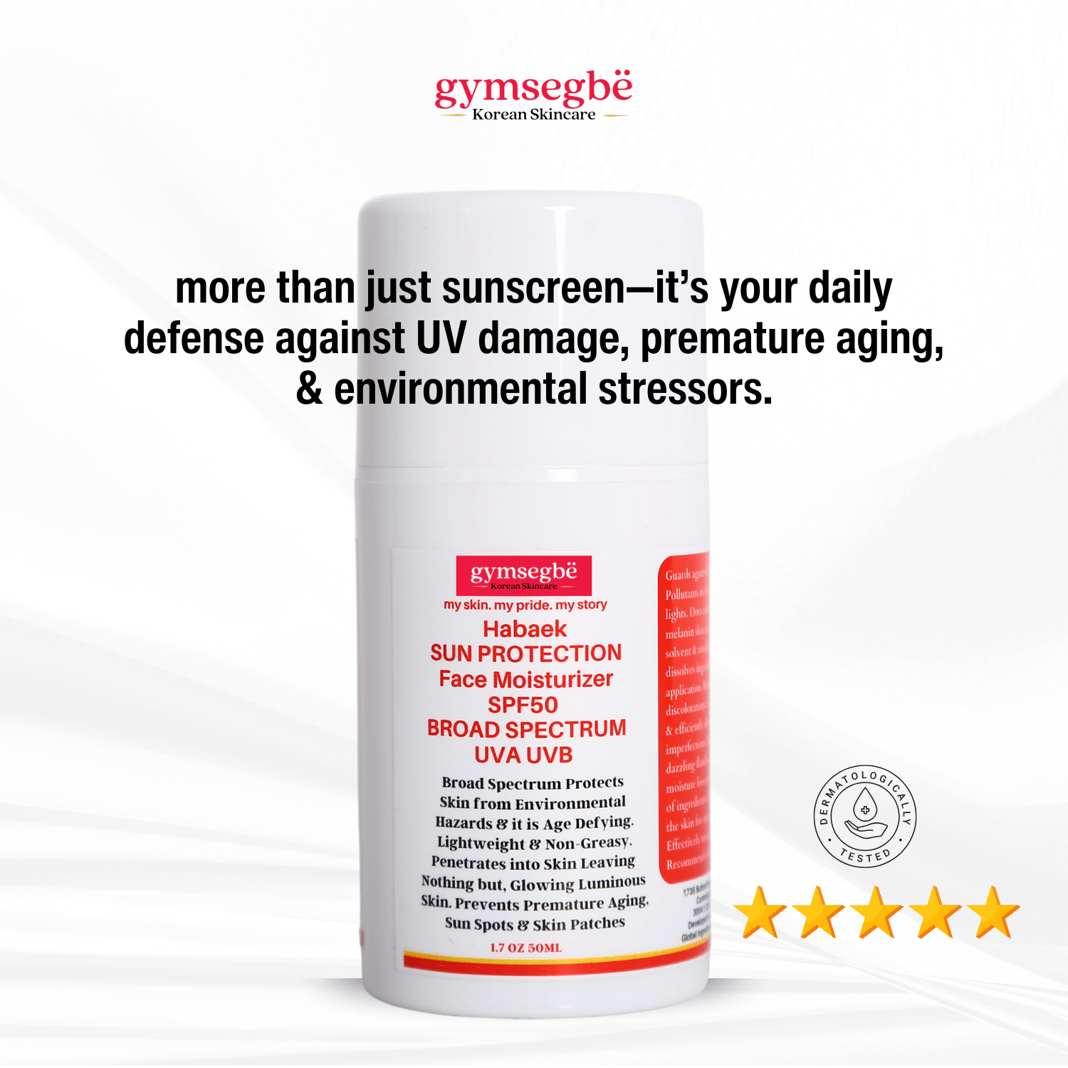 Habaek Sun Protection Face Moisturizer SPF50 | Peptides | Niacinamide by gymsegbë