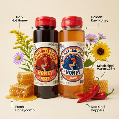 Raw Honey &amp; Hot Honey Duo - Sweet Heat 2-Pack Gift Set | Small Batch Farm Grown | Lady May by The Lady May