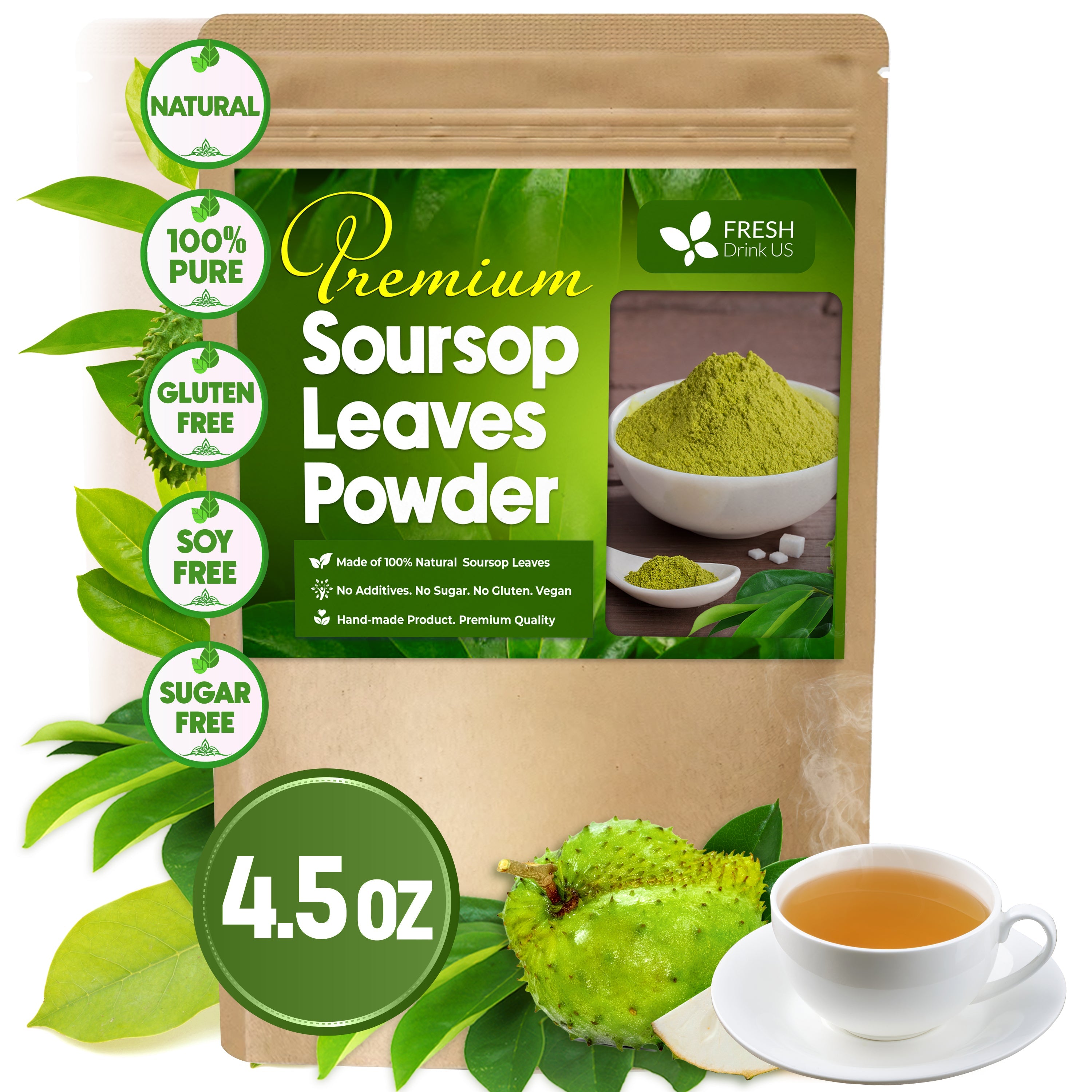 Premium Soursop Leaves Tea bags, Dried Soursop Leaves, Soursop Leaf Powder, Guanabana Leaves Tea, Hoja Guanabana Tea by FreshDrinkUS - Natural and Premium Herbal Tea