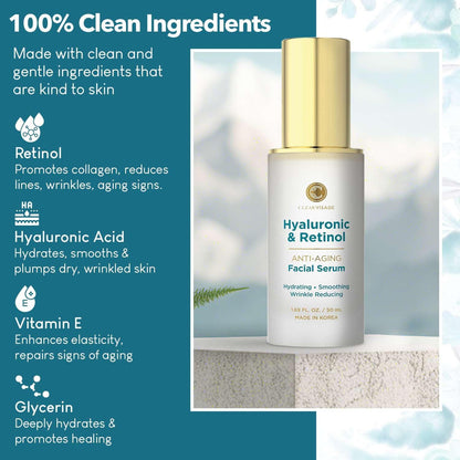 Hyaluronic Acid &amp; Retinol Serum - Revitalizing Anti-Aging, Radiant Glowing Complexion, Wrinkle Reduction - Dermatologist Tested, Korean Skin Care, Clean Beauty - 1.69 Fl. Oz by Korean Skin Care