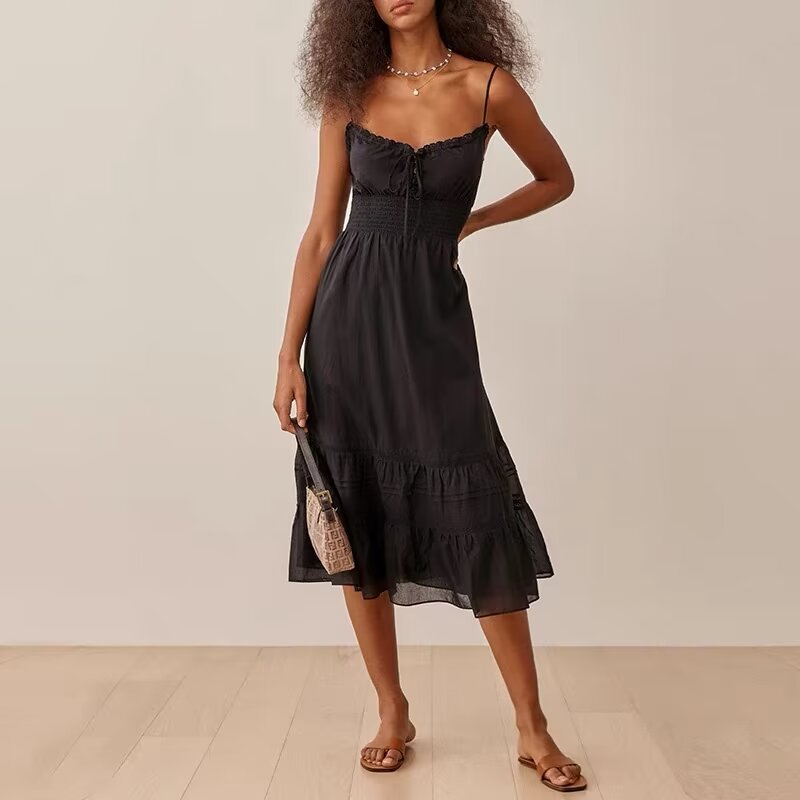 Early Spring French Vintage Sexy Elastic Waisted Slimming Lace Sling Dress by Ragazza