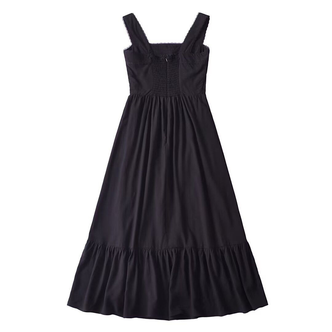 French Retro Lace Bowknot Decoration Square Collar Vest Dress Cami Dress Summer Slim Fit A Line Dress Women by Ragazza