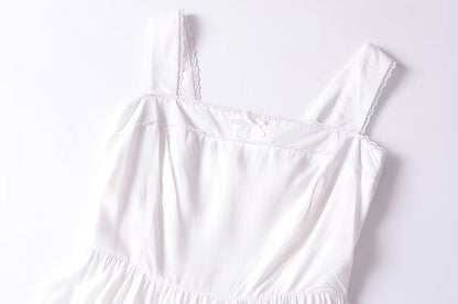 French Retro Lace Bowknot Decoration Square Collar Vest Dress Cami Dress Summer Slim Fit A Line Dress Women by Ragazza