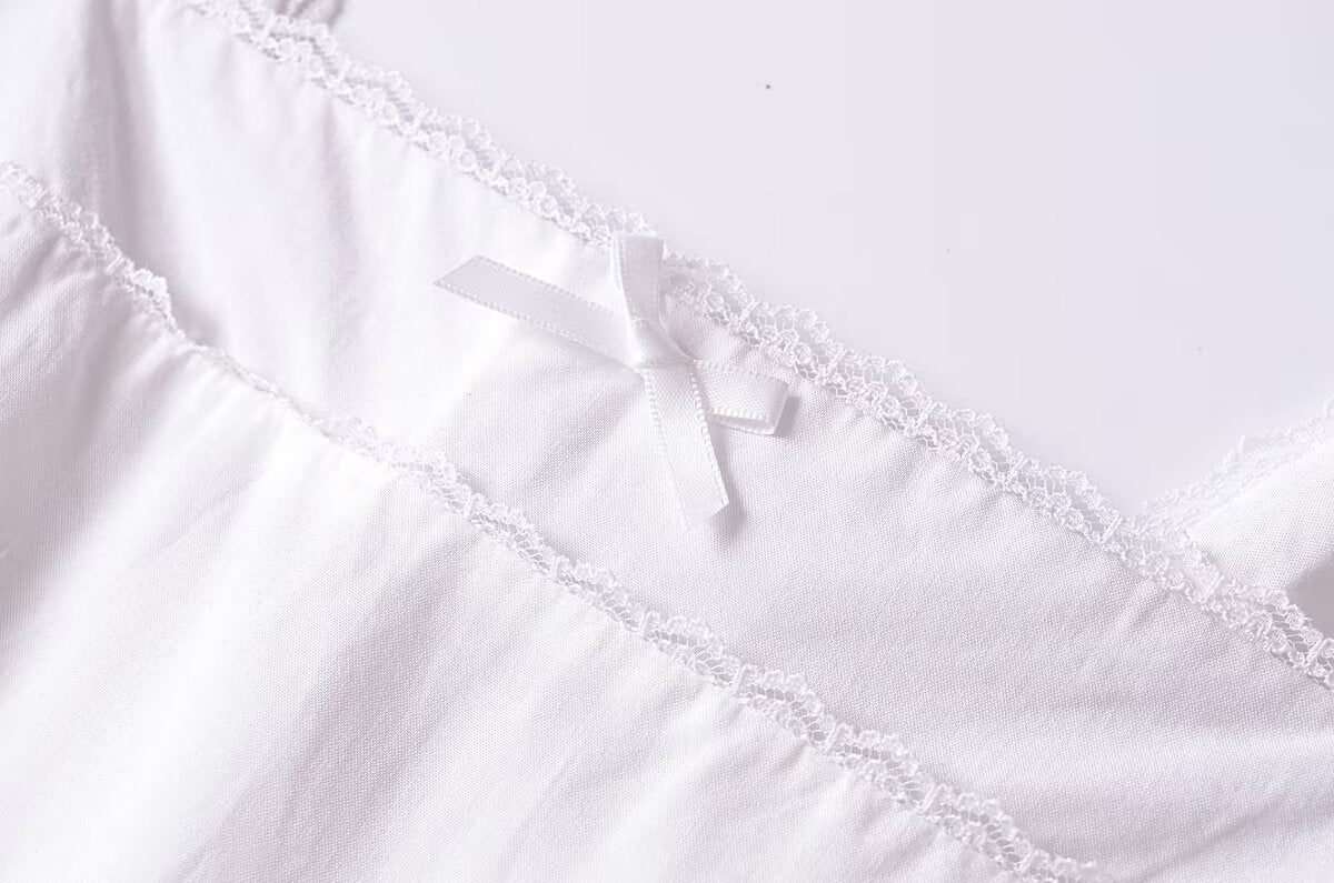 French Retro Lace Bowknot Decoration Square Collar Vest Dress Cami Dress Summer Slim Fit A Line Dress Women by Ragazza