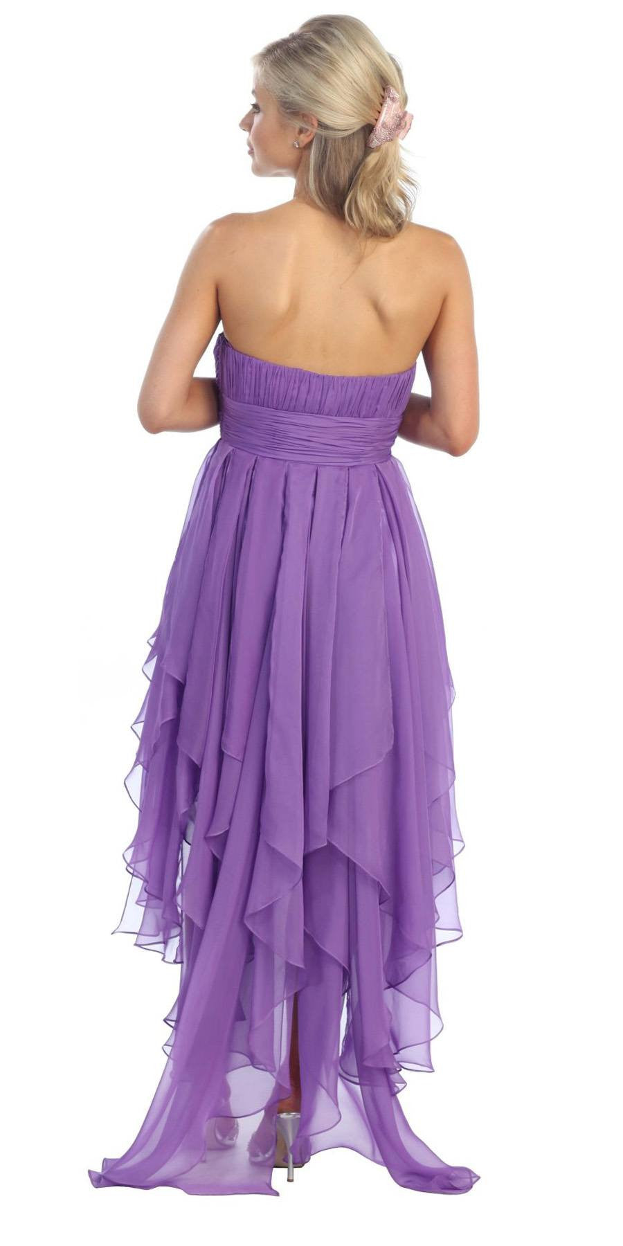 CLEARANCE - Juliet 1226 Dress High Low Chiffon Strapless Layer Skirt Rhinestones (Size 2XL) by DiscountDressShop