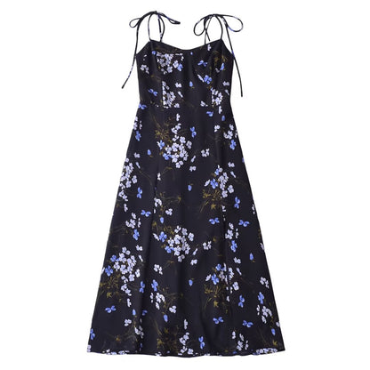 Spring Women Floral Print Vacation Sexy Slit Tied Spaghetti Strap Dress by Ragazza