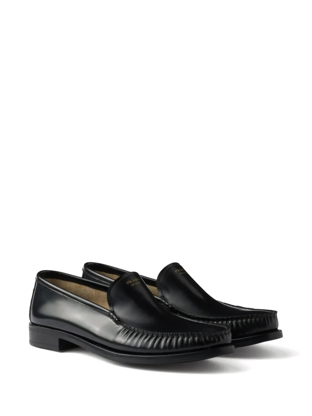 Prada Women Brushed Fumé Leather Loafers by Luosophy