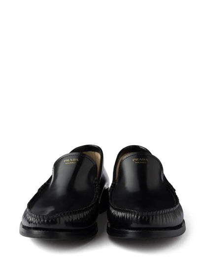 Prada Women Brushed Fumé Leather Loafers by Luosophy