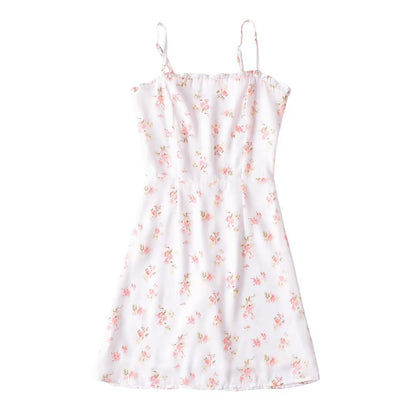 Pastoral Floral Slip Dress Dress Women Wooden Ear Slim Fit Slimming A line Mini Dress by Ragazza