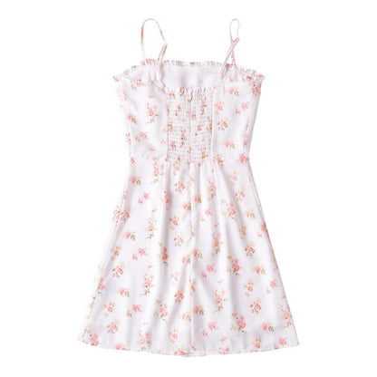 Pastoral Floral Slip Dress Dress Women Wooden Ear Slim Fit Slimming A line Mini Dress by Ragazza