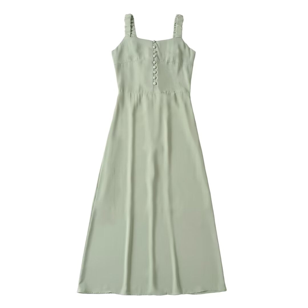 Solid Color Sweet Simple Square Collar Decorative Buttons Slim Fit Slimming Suspenders Piece by Ragazza