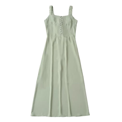 Solid Color Sweet Simple Square Collar Decorative Buttons Slim Fit Slimming Suspenders Piece by Ragazza