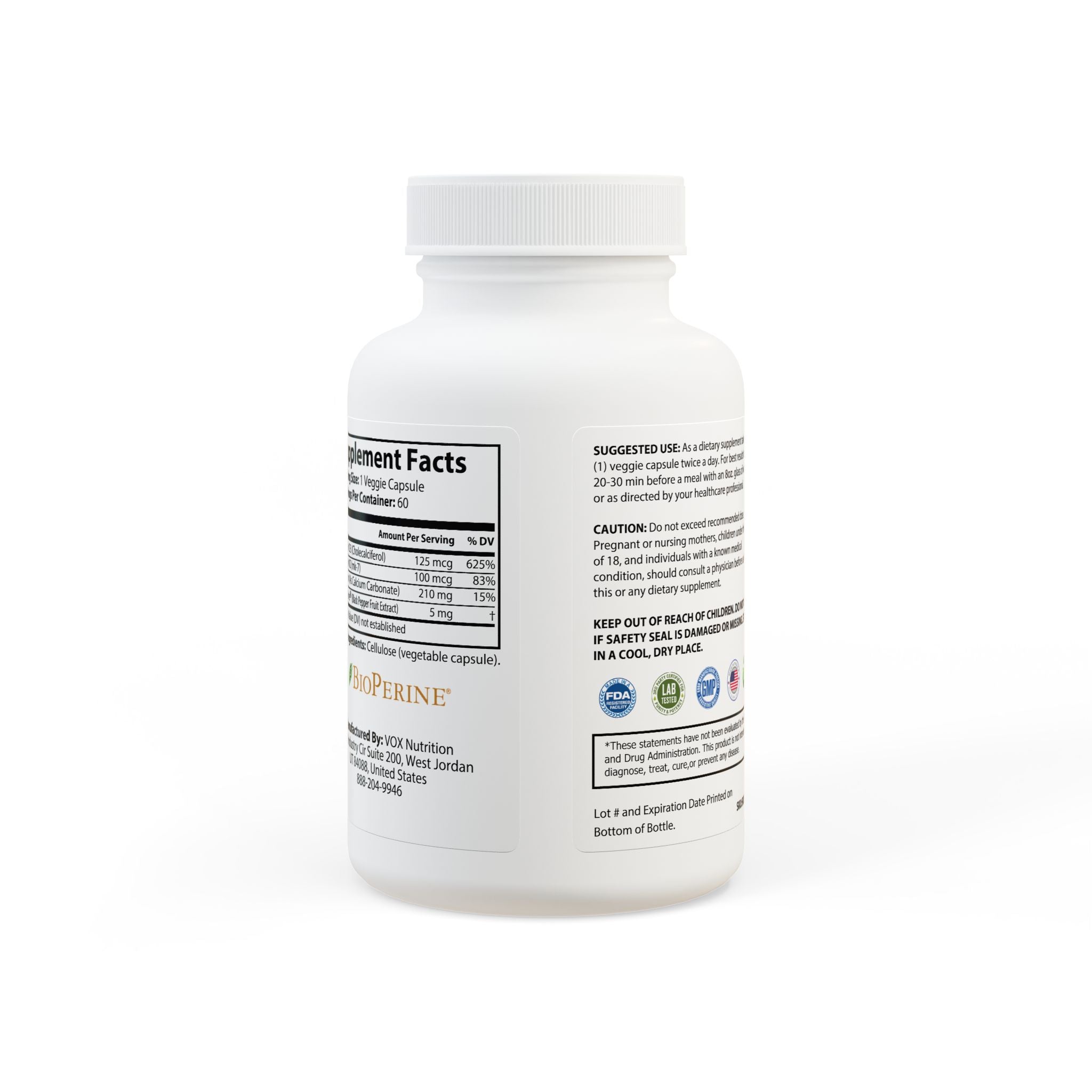 Nutrak Vitamin K2 + D3 Supplement (60 Capsules) by Spee24, LLC