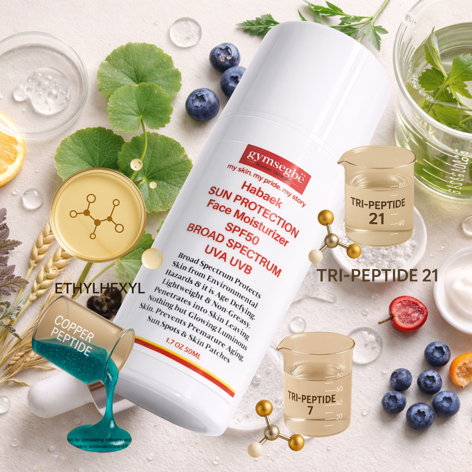 Habaek Sun Protection Face Moisturizer SPF50 | Peptides | Niacinamide by gymsegbë