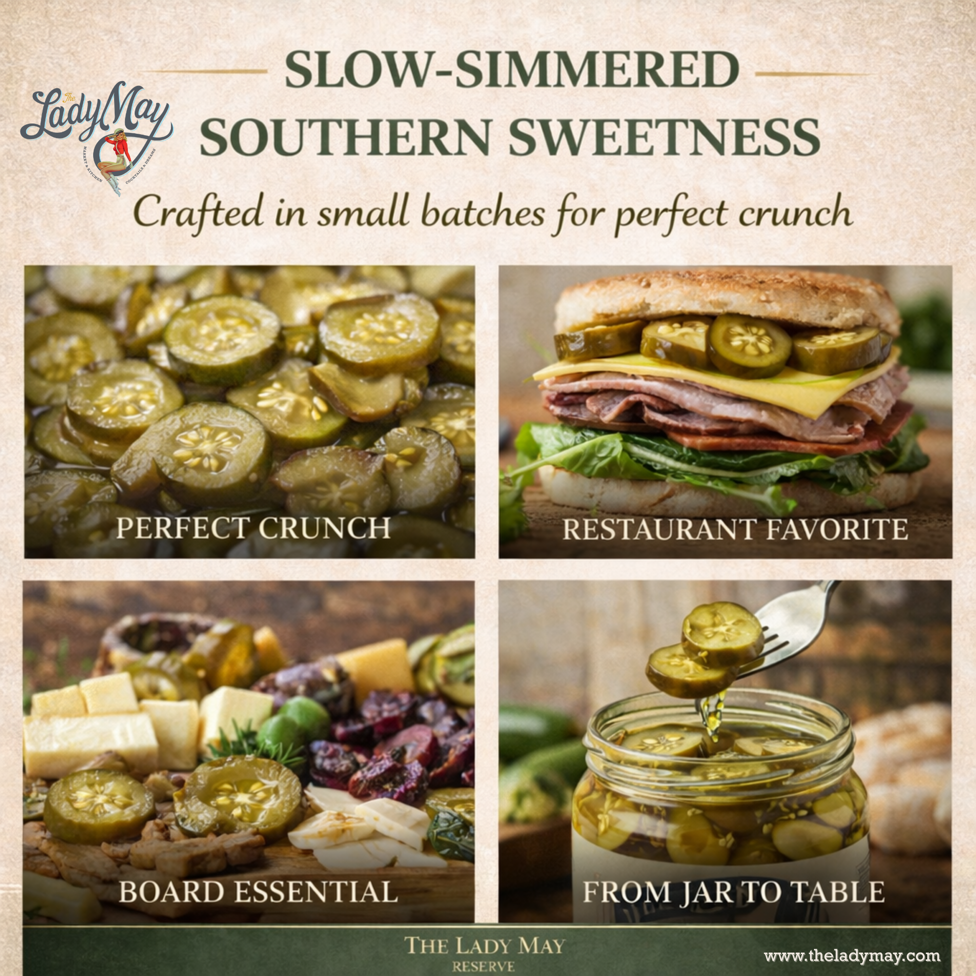 Lady May’s Bread &amp; Butter Sweet Pickles – 2 Pack (24oz Jars) – Small Batch Southern Style Sweet &amp; Tangy Kirby Cucumber Slices – Restaurant Recipe, Crisp &amp; Crunchy – Organic Ingredients by The Lady May