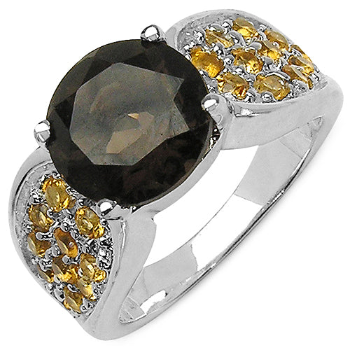 3.78 Carat Genuine Smoky Quartz &amp; Citrine .925 Sterling Silver Ring