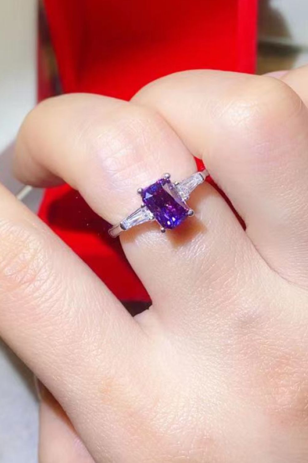 1 Carat Purple Emerald-Cut Sparkala™ Platinum-Plated Rectangle Ring in Purple by Sparkala