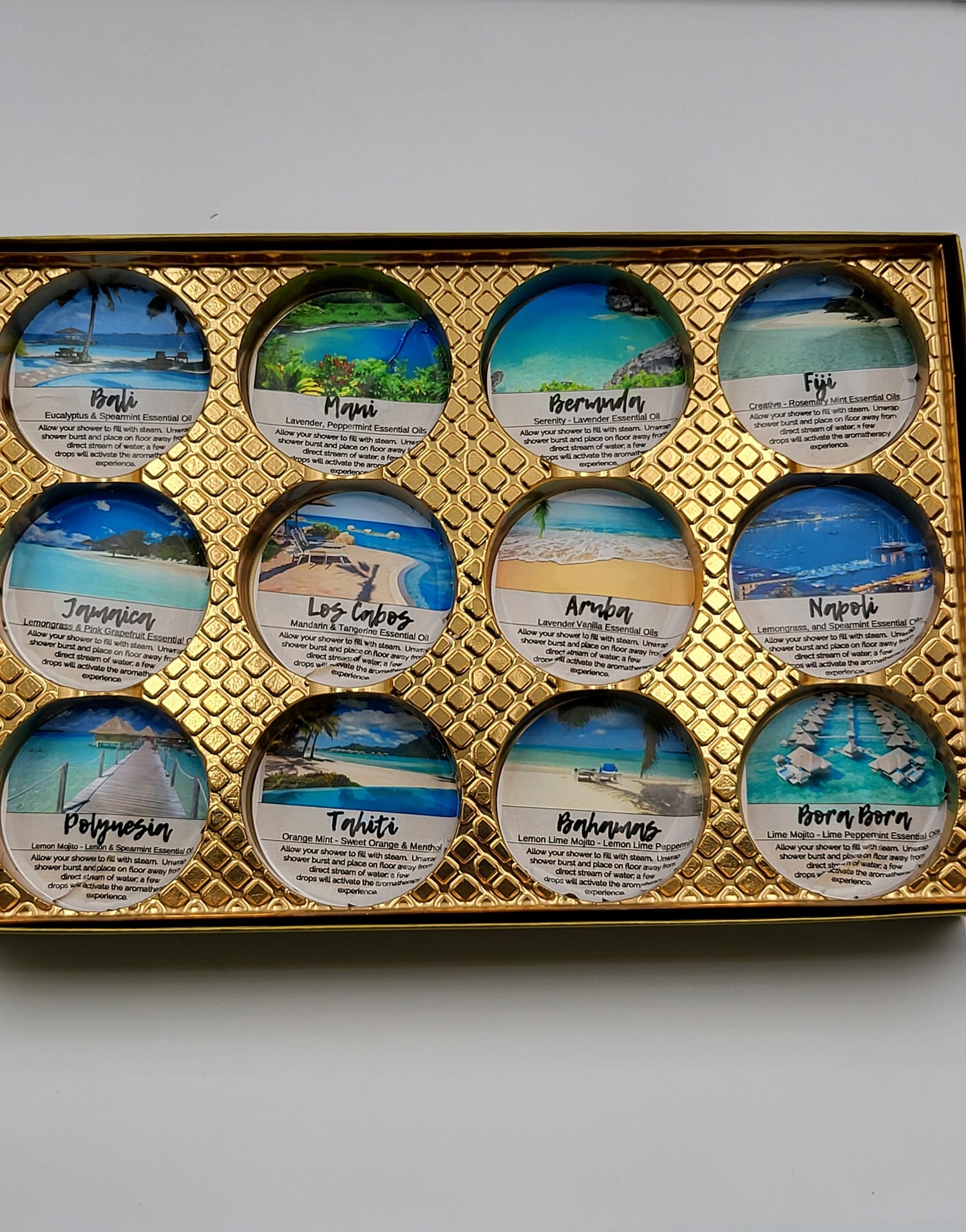 Destination Shower Steamers Gift Set with 12 Aromatherapy Shower Bombs - 100% Essential Oil Blends - fun - summery scents by Spa Pure