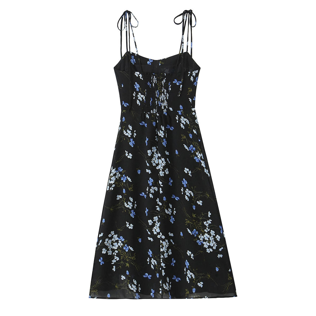 Spring French Vintage Floral Printed High Waist Sexy Side Split Hem Sling Dress by Ragazza