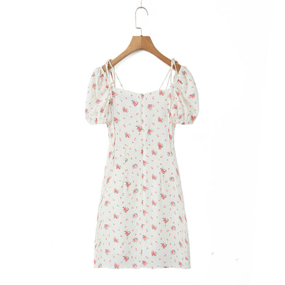 Spring Sexy Sweet Printed Lace up Waist Dress