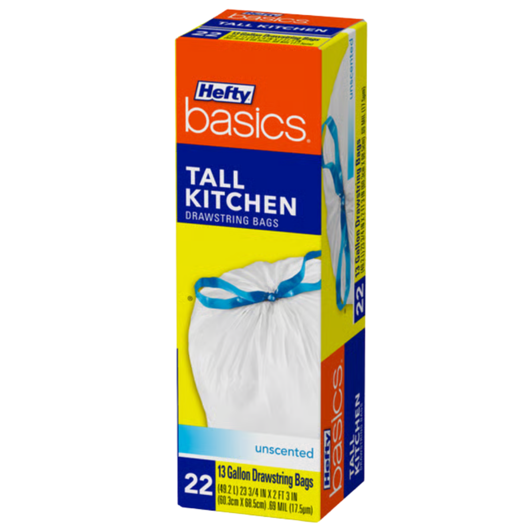 Hefty Basics Tall Kitchen Unscented Drawstring Trash Bags 13 Gallon (22ct) by Farmacias Savia