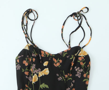 Sexy High Waist Split Floral Slip Dress Summer Tight Waist Slim Mid Length Holiday Dress by Ragazza