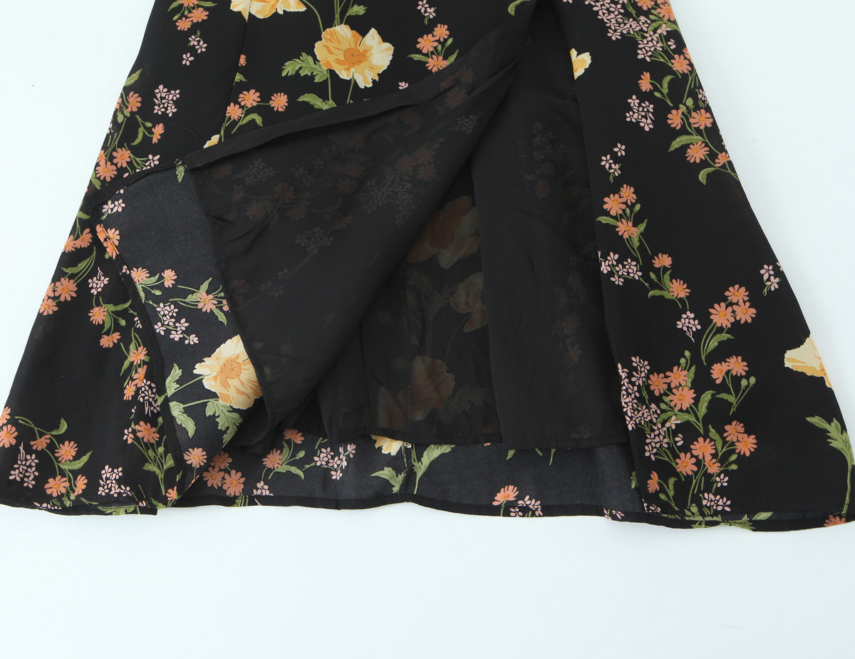Sexy High Waist Split Floral Slip Dress Summer Tight Waist Slim Mid Length Holiday Dress by Ragazza