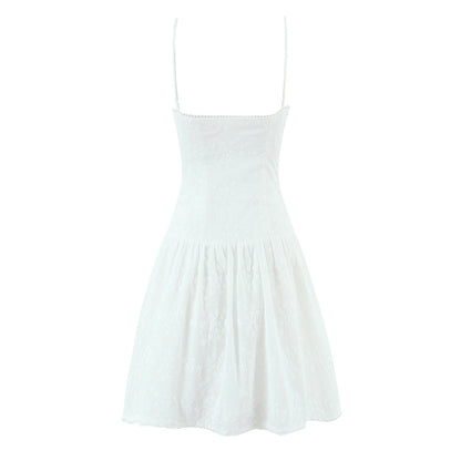 French Retro Square Collar Sexy Embroidery Suspender Sexy Stitching Lace Dress by Ragazza