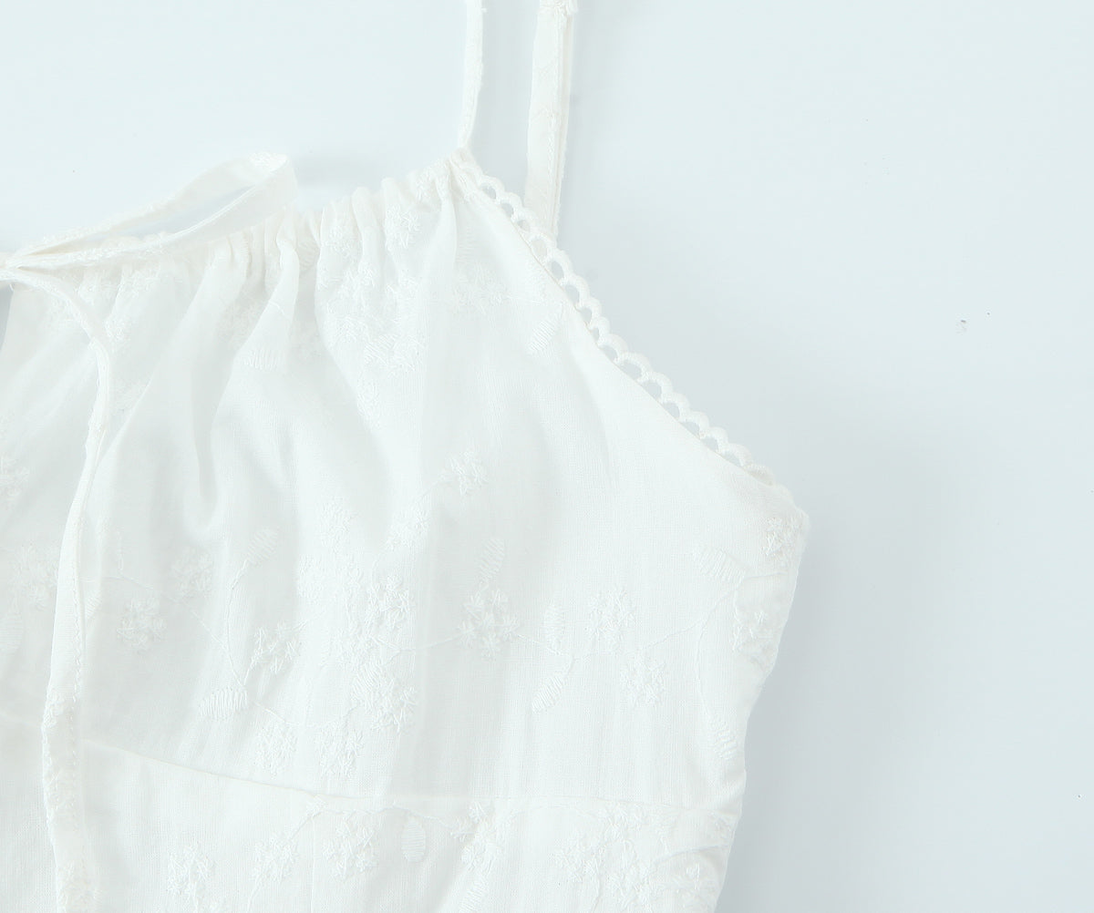 French Retro Square Collar Sexy Embroidery Suspender Sexy Stitching Lace Dress by Ragazza