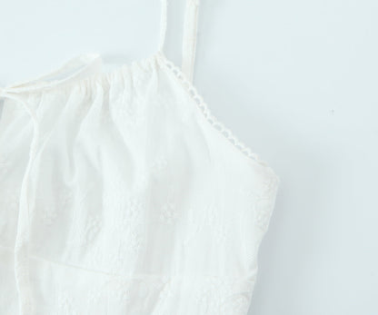 French Retro Square Collar Sexy Embroidery Suspender Sexy Stitching Lace Dress by Ragazza