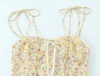 Women Sexy Backless Hip Women Bow Floral Strap Dress by Ragazza