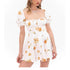 French Sweet Printed Design Puff Sleeve Tube Top Lace Stitching Tied A line Dress Short for Women by Ragazza