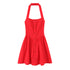 French Slim Fit Retro Red Cotton Linen Halter Large Swing Sexy Low Cut Cinched Slimming Dress by Ragazza
