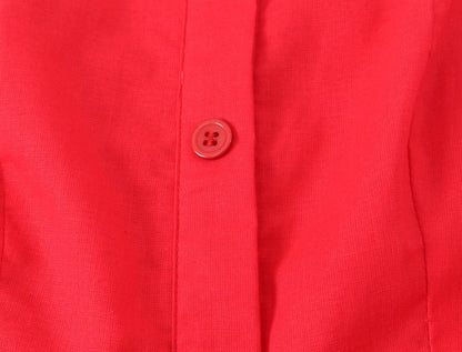 French Slim Fit Retro Red Cotton Linen Halter Large Swing Sexy Low Cut Cinched Slimming Dress by Ragazza