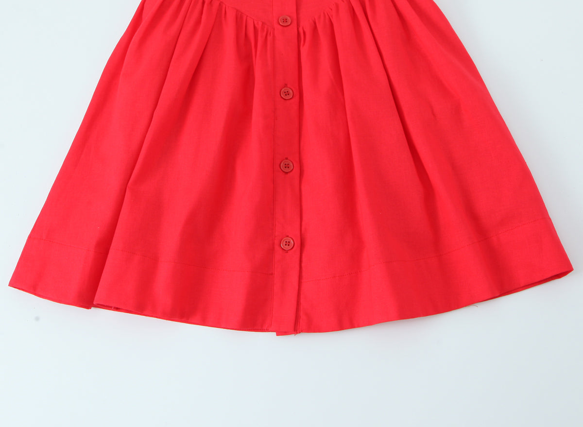 French Slim Fit Retro Red Cotton Linen Halter Large Swing Sexy Low Cut Cinched Slimming Dress by Ragazza